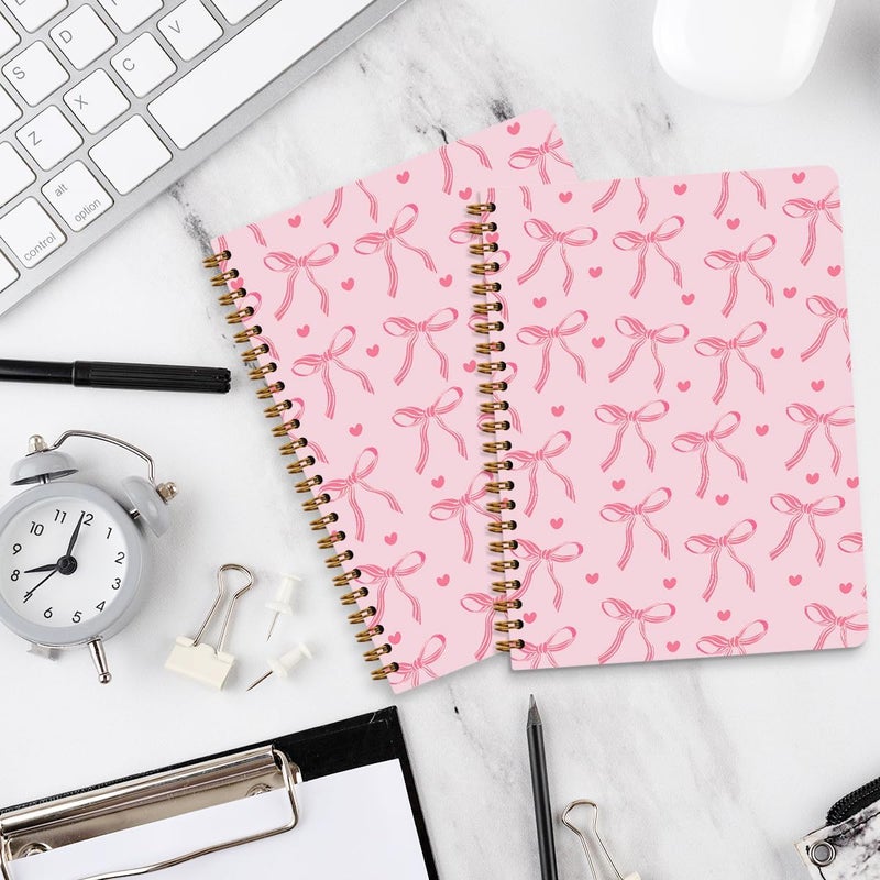 CQM 2 Packs Pink Bow Spiral Notebook College Ruled Trendy Notebook Journal Preppy Coquette Stuff Gifts for Women Teen Girls Journals for Writing Journaling Notebooks Office Classroom Supplies - Image 4